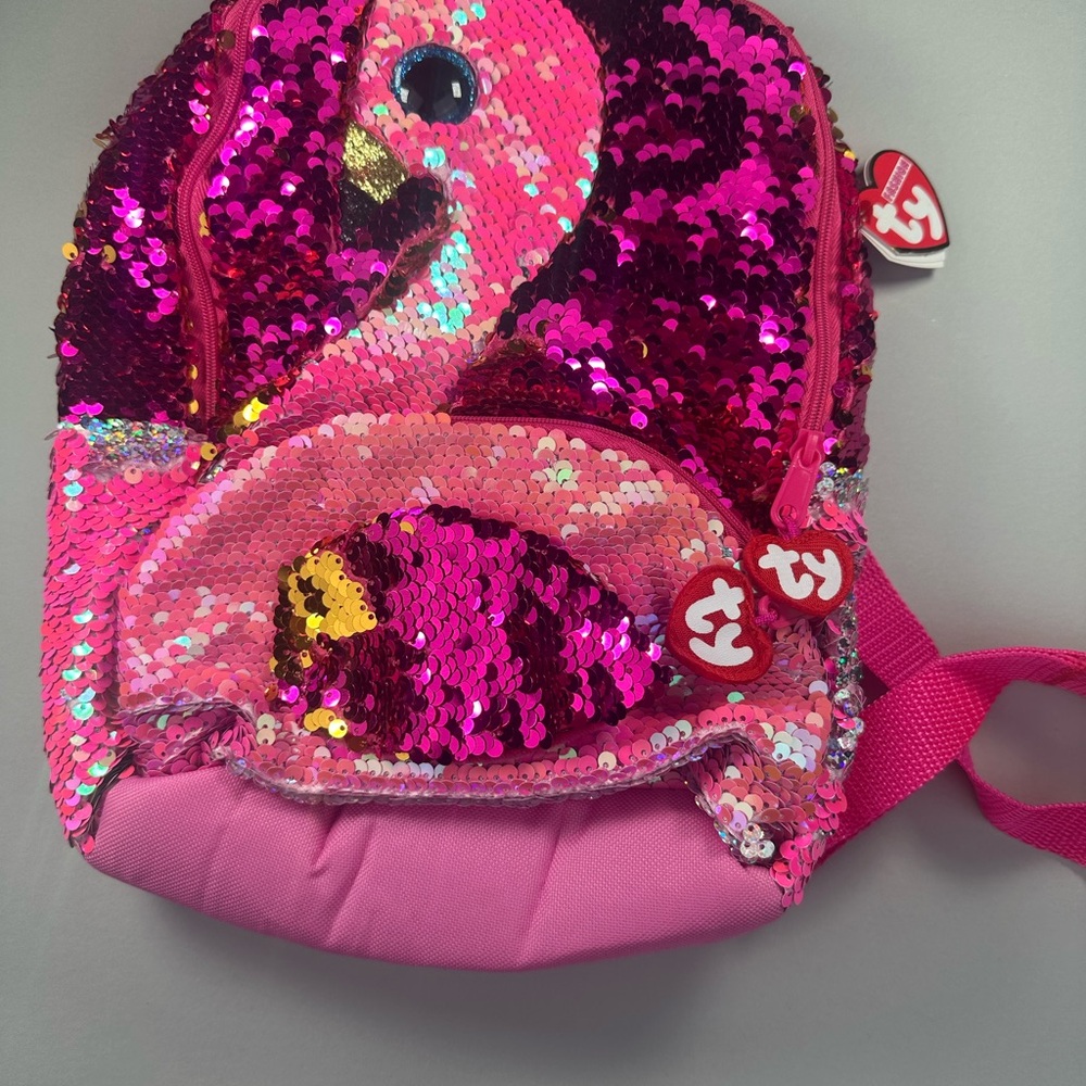 Ty Pink and Gold Sequin Gilda Flamingo Backpack